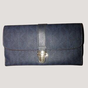 Michael Kors Long Wallet Navy Blue Leather Snap Closure Multiple Card Slots